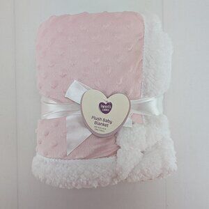 Parents Choice Plush Baby Blanket Pink Minky White Sherpa Edging Underside New
